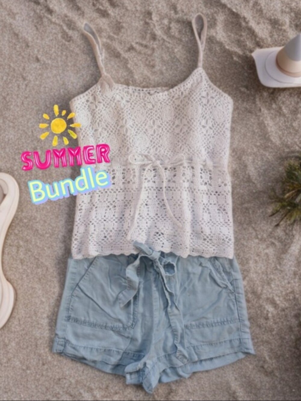 ☀️ OVS Italian Lyocell Paperbag Shorts & Crochet Lace Cami Set - Picture 12 of 12